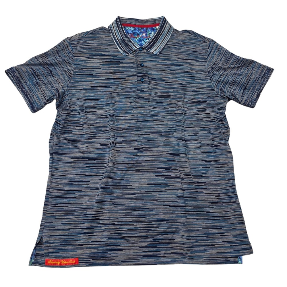 Robert Graham Polo Shirt Men Small Blue Striped Short Sleeve Classic Fit Cotton